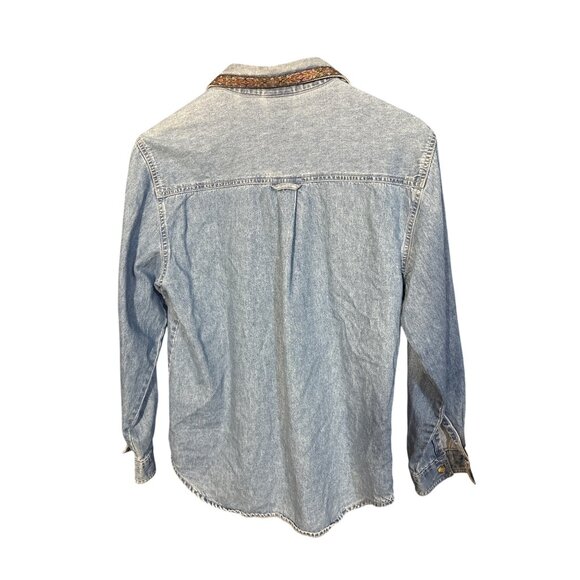 Bobbie Brooks Denim Shirt With Fall Leaf Embroidery & Paisley Collar S - Picture 5 of 5